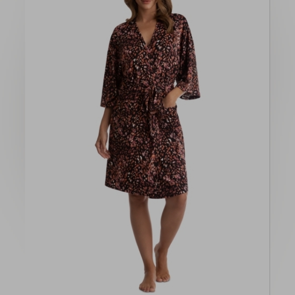 Linea Donatella Animal Print Robe Women’s NWT Lightweight Tie Waist